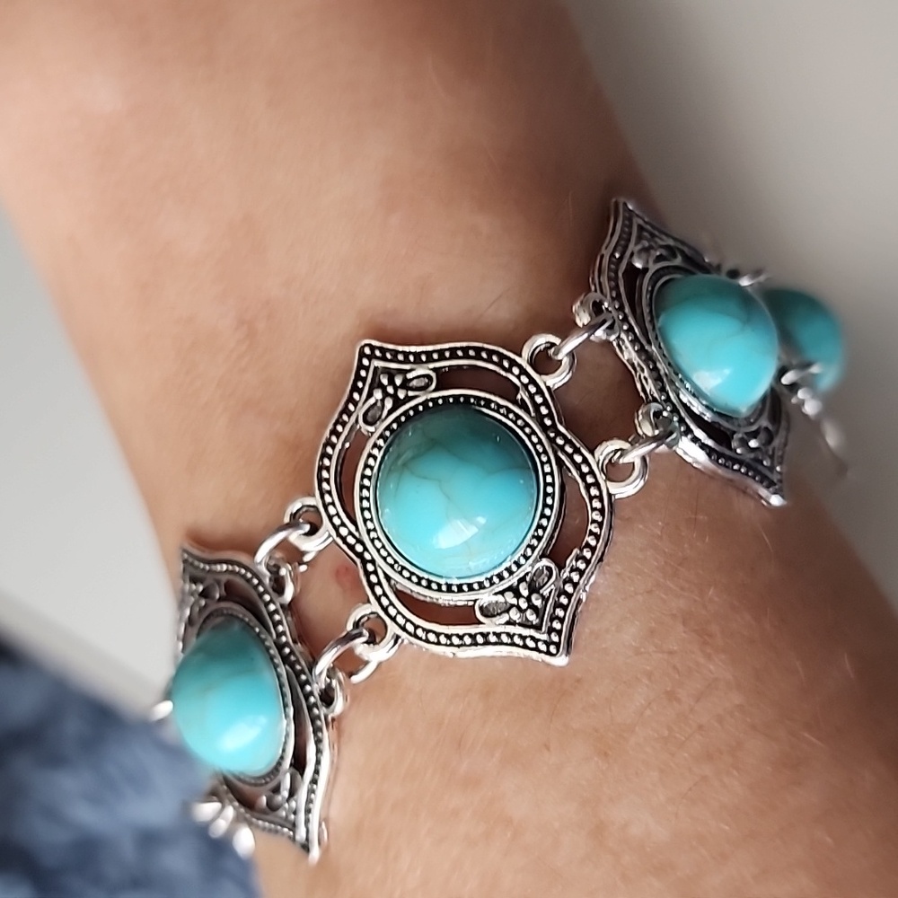 Boho Bracelet  Similulated Turquoise - Picture 2 of 4